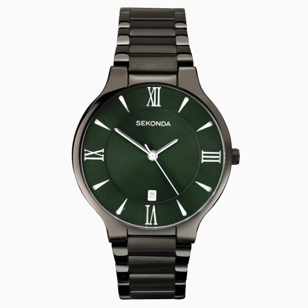 Wilson Men’s Watch  –  Gunmetal Case & Stainless Steel Bracelet with Green Dial