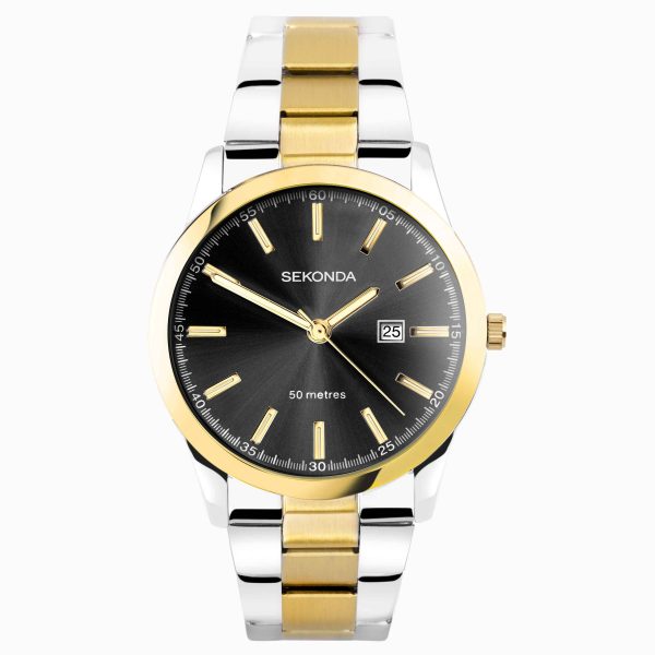 Taylor Men’s Watch  –  Two Tone Case & Stainless Steel Bracelet with Black Dial