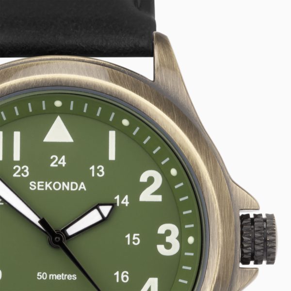 Altitude Men’s Watch  –  Bronze Alloy Case & Black Leather Strap with Green Dial 4