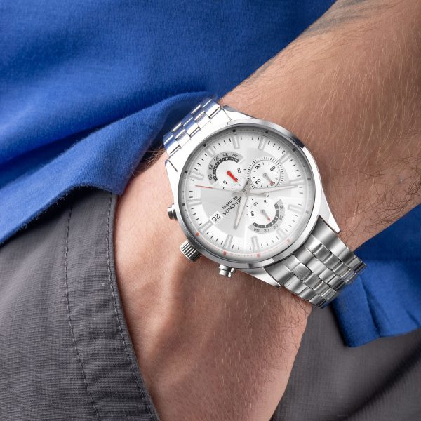 Speed Dual Time Men’s Watch  –  Silver Alloy Case & Stainless Steel Bracelet with Silver-White Dial 3