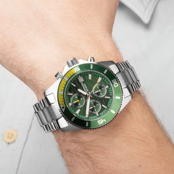 Pacific Wave Chronograph Men’s Watch  –  Silver Stainless Steel Case & Bracelet with Green Dial 3