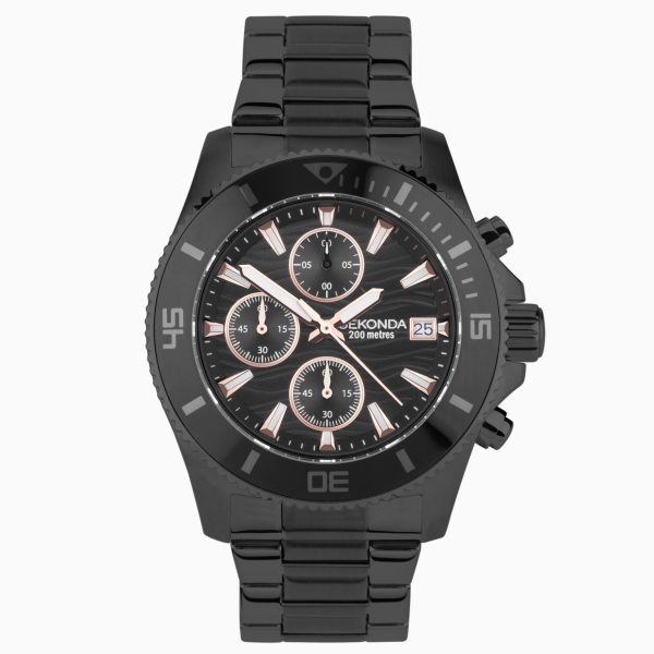 Pacific Wave Chronograph Men’s Watch  –  Black Stainless Steel Case & Bracelet with Black Dial