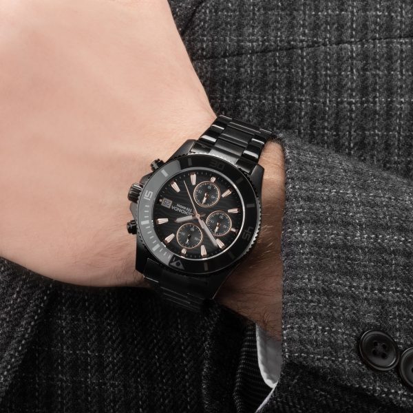 Pacific Wave Chronograph Men’s Watch  –  Black Stainless Steel Case & Bracelet with Black Dial 3