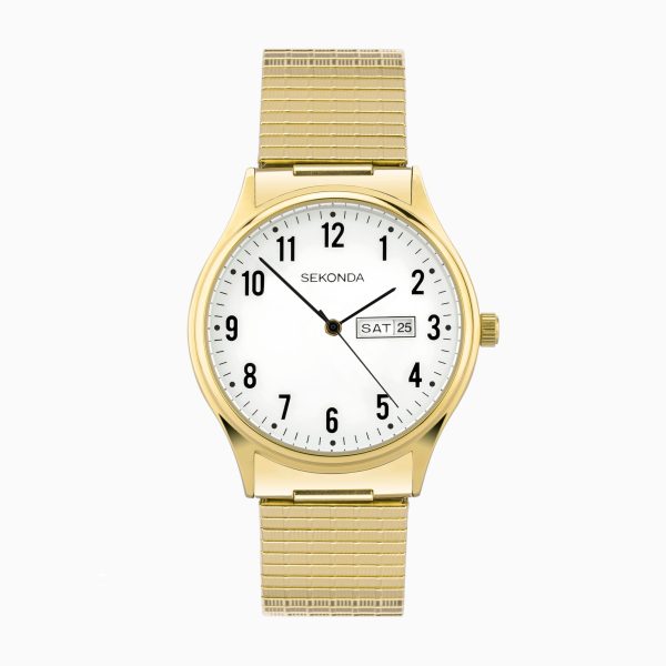 Easy Reader Ladies Watch  –  Gold Alloy Case & Stainless Steel Expander Bracelet with White Dial