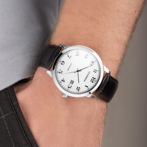 Easy Reader Men’s Watch  –  Silver Stainless Steel Case & Black Leather Strap with White Dial 3