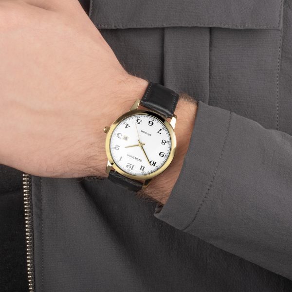Easy Reader Men’s Watch  –  Gold Stainless Steel Case & Black Leather Strap with White Dial 3