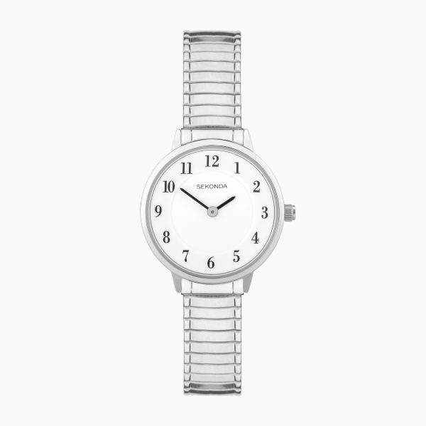 Easy Reader Ladies Watch  –  Silver Brass Case & Stainless Steel Expander Bracelet with White Dial