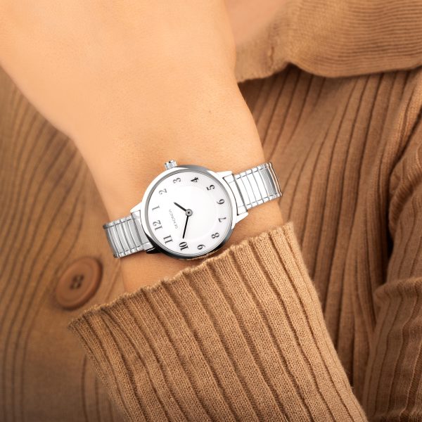 Easy Reader Ladies Watch  –  Silver Brass Case & Stainless Steel Expander Bracelet with White Dial 3