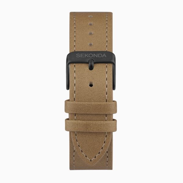Bergen Men’s Watch  –  Black Alloy Case & Tan Leather Strap with Black Dial 2