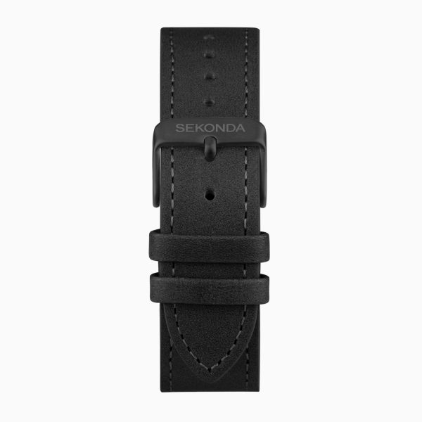 Bergen Men’s Watch  –  Black Alloy Case & Black Leather Strap with Black Dial 2