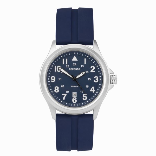 Altitude Men’s Watch  –  Silver Alloy Case & Blue Rubber Strap with Blue Dial