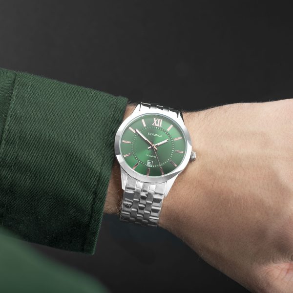 Classic Men’s Watch  –  Silver Alloy Case & Stainless Steel Bracelet with Green Dial 3