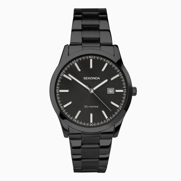 Taylor Men’s Watch  –  Black Alloy Case & Stainless Steel Bracelet with Black Dial
