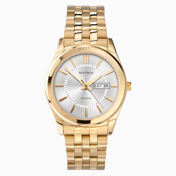 Classic Men’s Watch  –  Gold Case & Stainless Steel Bracelet with Silver Dial