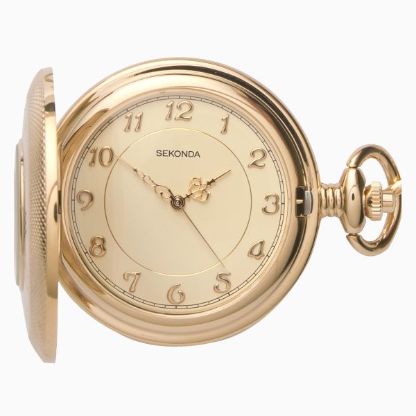 Men’s Pocket Watch  –  Gold Case & Stainless Steel Chain with Cream Dial