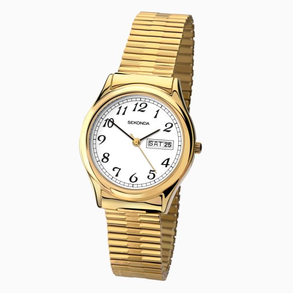Easy Reader Men’s Watch  –  Gold Case & Stainless Steel Expander with White Dial 2