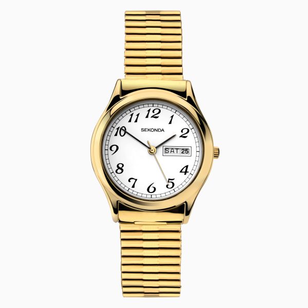 Easy Reader Men’s Watch  –  Gold Case & Stainless Steel Expander with White Dial