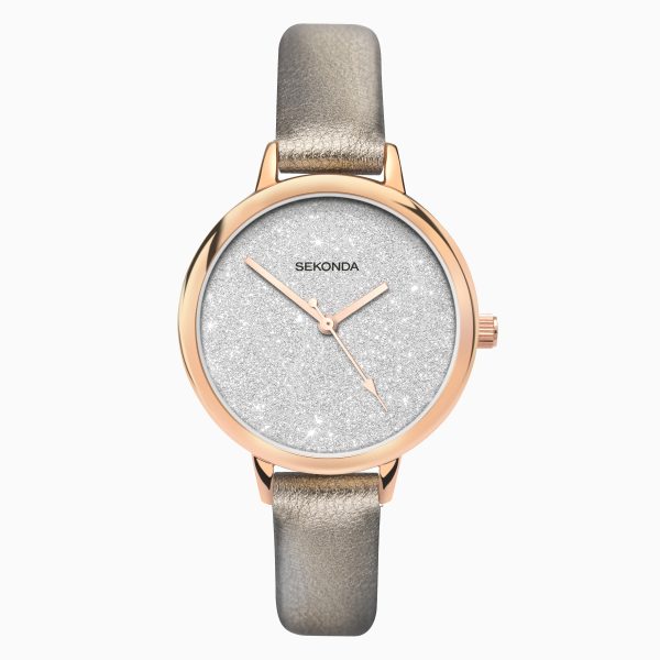 Prints Ladies Watch  –  Rose Gold Case & PU Strap with Silver Dial