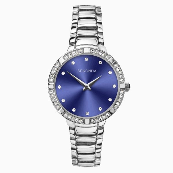 Ladies Watch  –  Silver Case & Alloy Bracelet with  Blue Dial