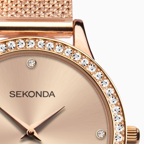 Ladies Watch  –  Rose Gold Case & Stainless Steel Mesh Bracelet with Rose Dial 4