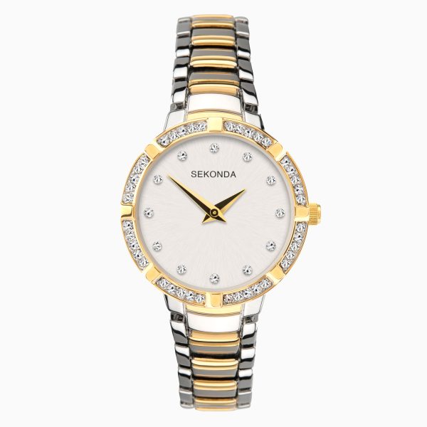 Ladies Watch  –  Two Tone Case & Alloy Bracelet with Silver Dial