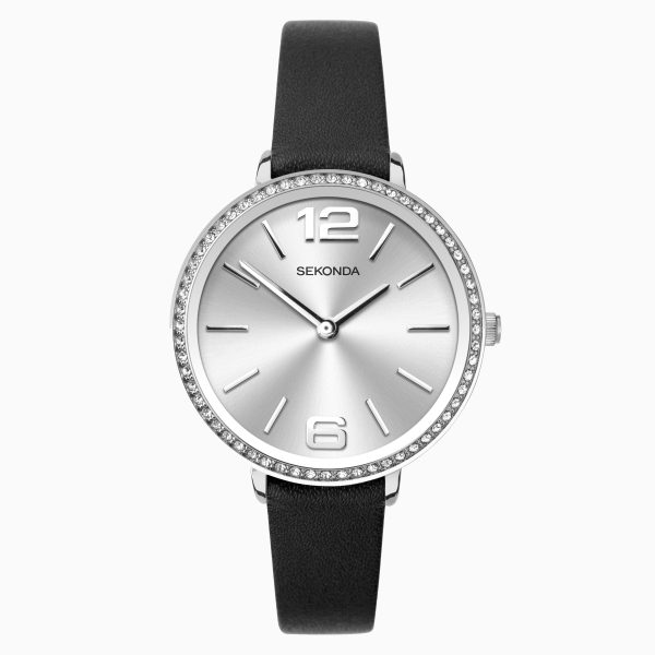 Ladies Watch  –  Silver Case & Leather Upper Strap with Silver Dial