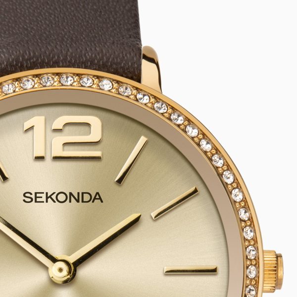 Ladies Watch  –  Gold Case & Leather Upper Strap with Champagne Dial 3