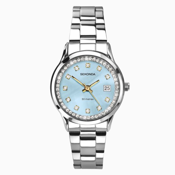 Catherine Ladies Watch  –  Silver Case & Stainless Steel Bracelet with Blue Dial