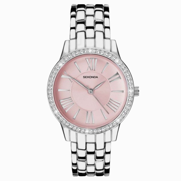 Charlotte Ladies Watch  –  Silver Case & Alloy Bracelet with Pink Dial