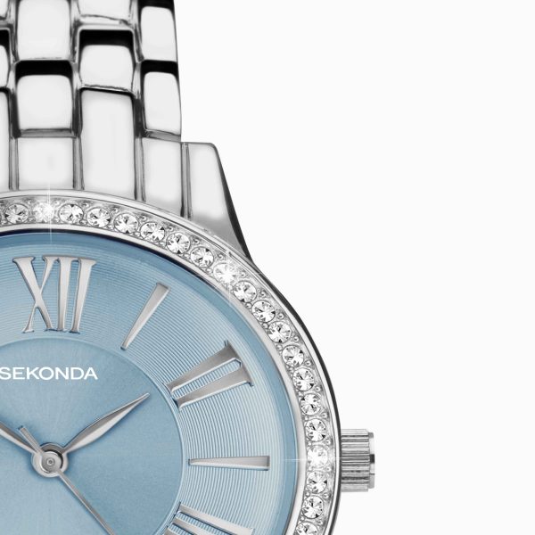 Charlotte Ladies Watch  –  Silver Case & Alloy Bracelet with Blue Dial 4