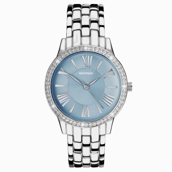 Charlotte Ladies Watch  –  Silver Case & Alloy Bracelet with Blue Dial