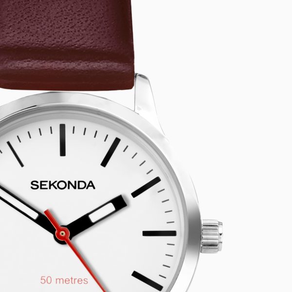 Nordic Ladies Watch  –  Silver Case & Red Leather Strap with White Dial 4