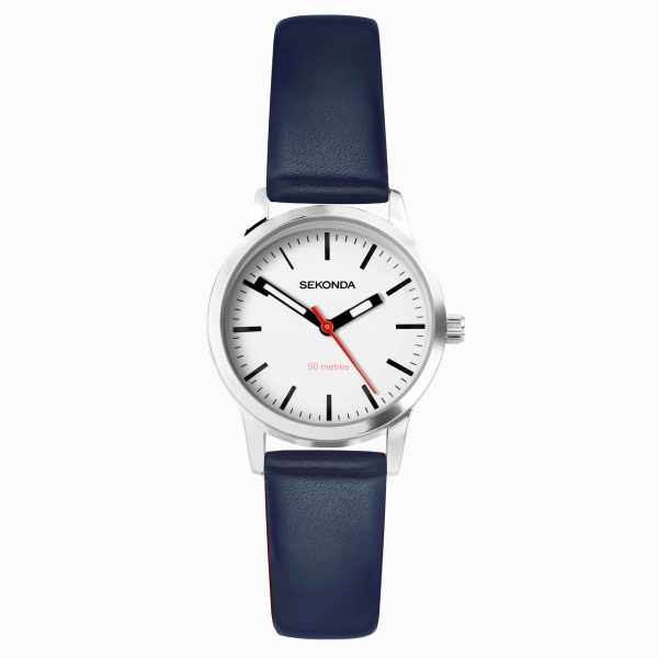 Nordic Ladies Watch  –  Silver Case & Blue Leather Strap with White Dial