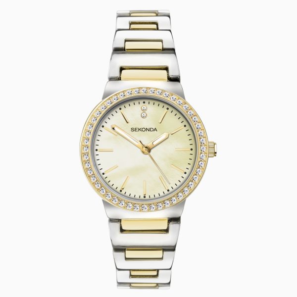 Amelia Ladies Watch  –  Two Tone Case & Alloy Bracelet with Champagne Dial