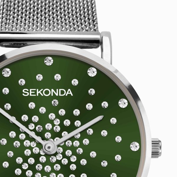 Celeste Ladies Watch  –  Silver Case & Stainless Steel Mesh Bracelet with Green Dial 4