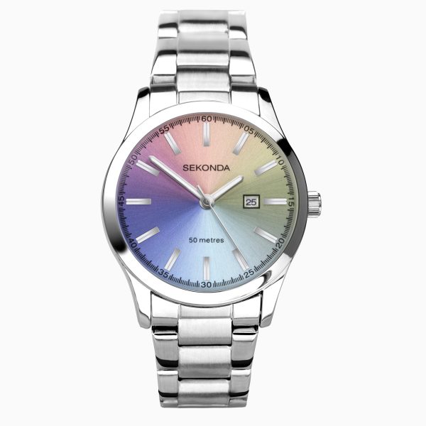 Taylor Ladies Watch  –  Silver Alloy Case & Stainless Steel Bracelet with Rainbow Dial