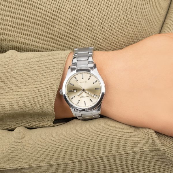 Taylor Ladies Watch  –  Silver Alloy Case & Stainless Steel Bracelet with Yellow Dial 3