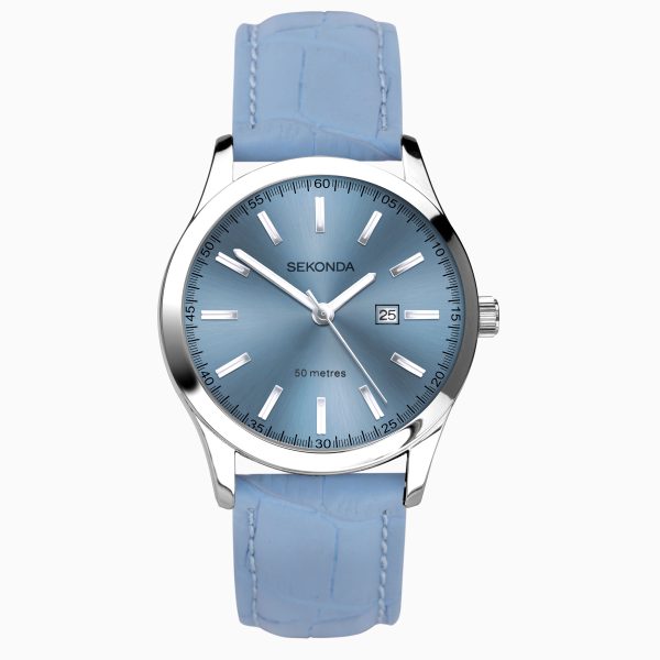 Taylor Ladies Watch  –  Silver Alloy Case & Blue Leather Strap with Blue Dial
