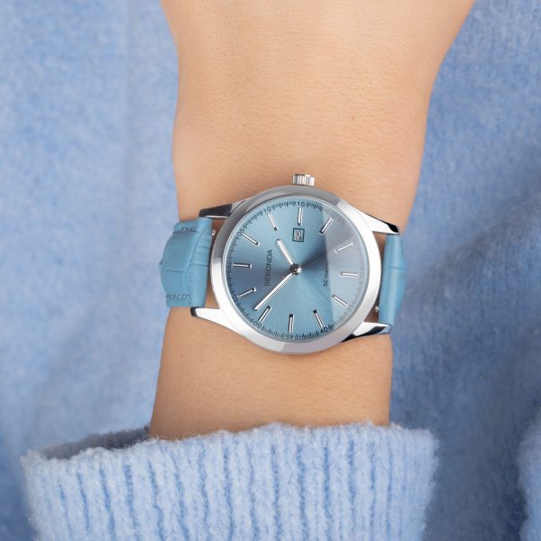 Taylor Ladies Watch  –  Silver Alloy Case & Blue Leather Strap with Blue Dial 3