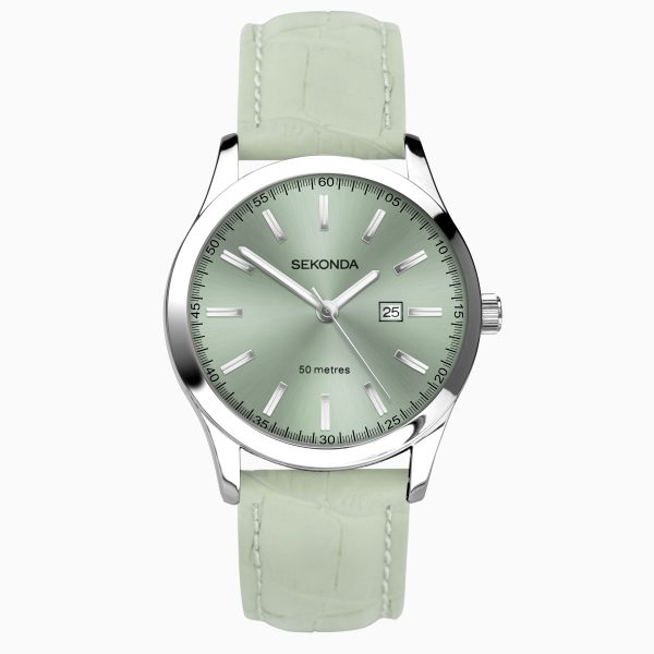 Taylor Ladies Watch  –  Silver Alloy Case & Green Leather Strap with Green Dial