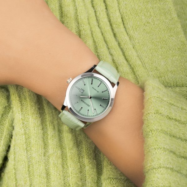 Taylor Ladies Watch  –  Silver Alloy Case & Green Leather Strap with Green Dial 3