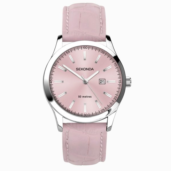 Taylor Ladies Watch  –  Silver Alloy Case & Pink Leather Strap with Pink Dial