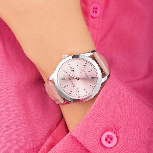 Taylor Ladies Watch  –  Silver Alloy Case & Pink Leather Strap with Pink Dial 3