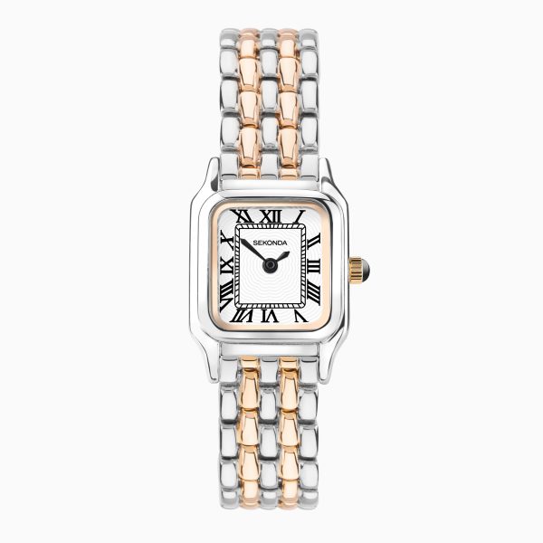 Monica Ladies Watch  –  Two Tone Alloy Case & Bracelet with White Dial