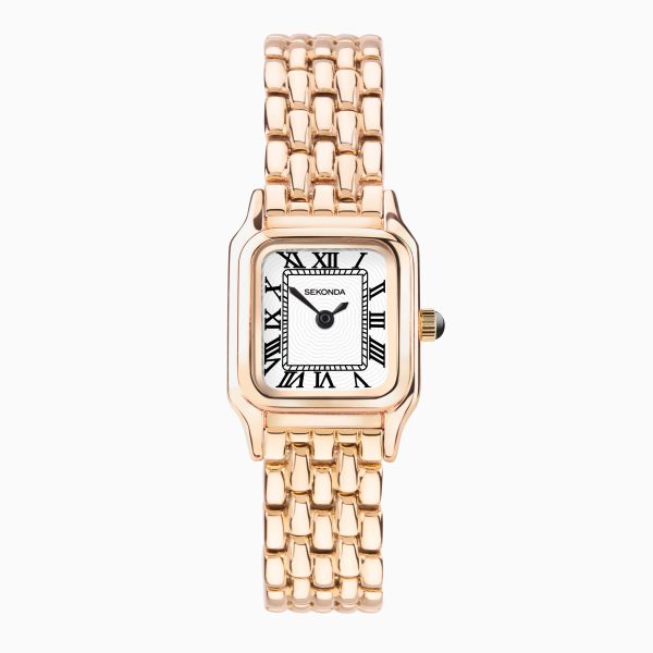 Monica Ladies Watch  –  Rose Gold Alloy Case & Bracelet with White Dial