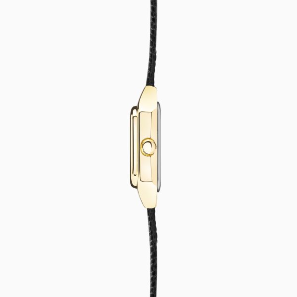 Monica Ladies Watch  –  Gold Alloy Case & Black Leather Strap with White Dial 5