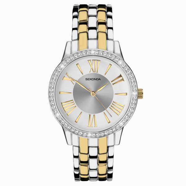 Charlotte Ladies Watch  –  Two Tone Alloy Case & Bracelet with Silver Dial