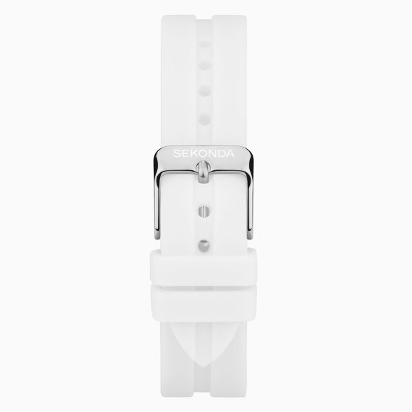 Balearic Ladies Watch  –  Silver Alloy Case & White Rubber Strap with Silver-White Dial 2
