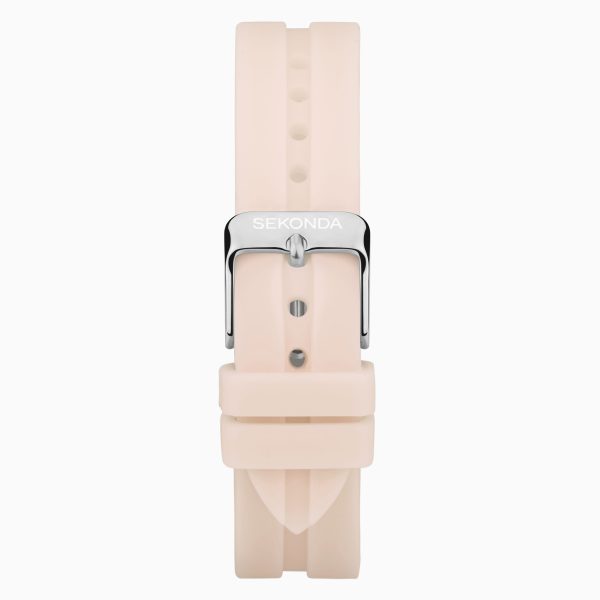 Balearic Ladies Watch  –  Silver Alloy Case & Peach Rubber Strap with Peach Dial 2