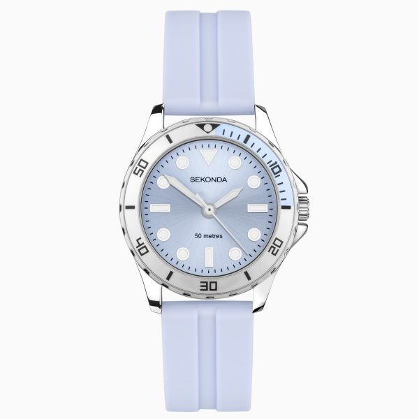 Balearic Ladies Watch  –  Silver Alloy Case & Blue Rubber Strap with Blue Dial